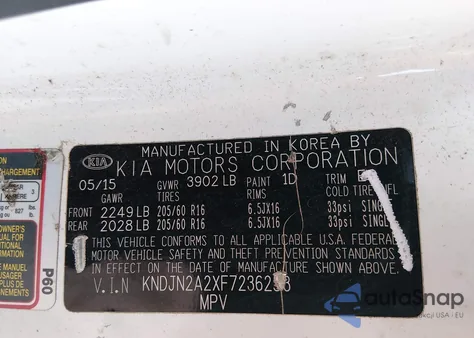 2015 Kia Soul z USA, uszkodzony, nr VIN KNDJN2A2XF7236253